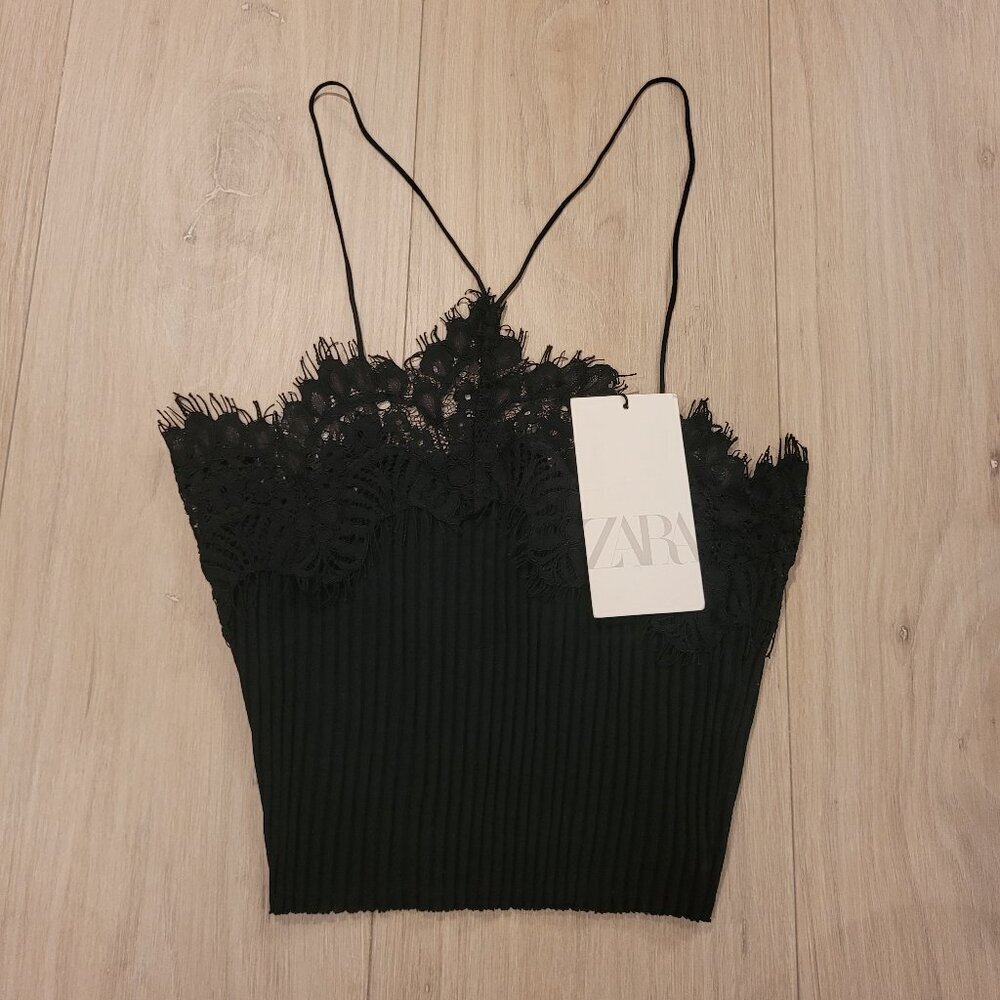 NWT ZARA | Lace Trim Ribbed Crop Tank Top | Sz. S